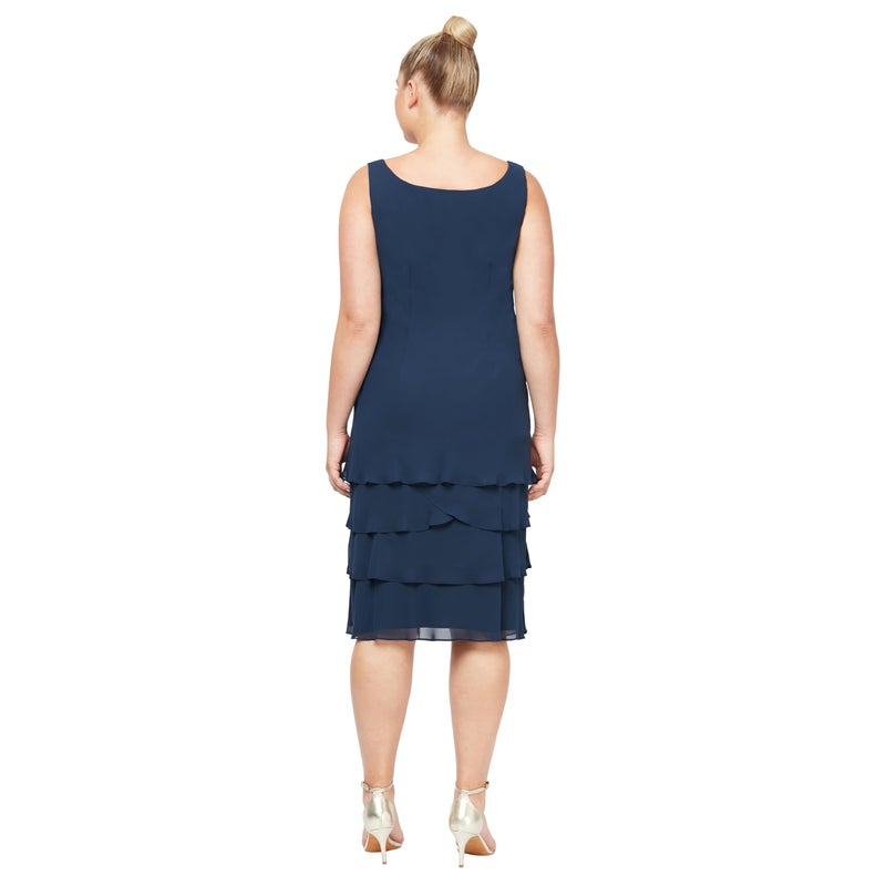 S.L. Fashions Women's Mother of The Bride Tiered Jacket Dress with Shoulder Embellishment, Navy, 16 Plus - Image 4